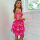 Pretty A-Line Off the Shoulder Hot Pink Sequin Lace Short Homecoming Dresses C2463