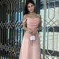 Sexy A Line Off The Shoulder Strapless Pink Long Prom Dresses Evening Dress With Ruffles C2467