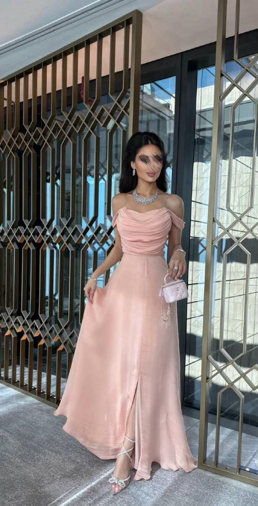 Sexy A Line Off The Shoulder Strapless Pink Long Prom Dresses Evening Dress With Ruffles C2467