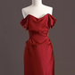 Robe de bal longue en Satin rouge, Sexy, épaules dénudées, tenue d'anniversaire, C246