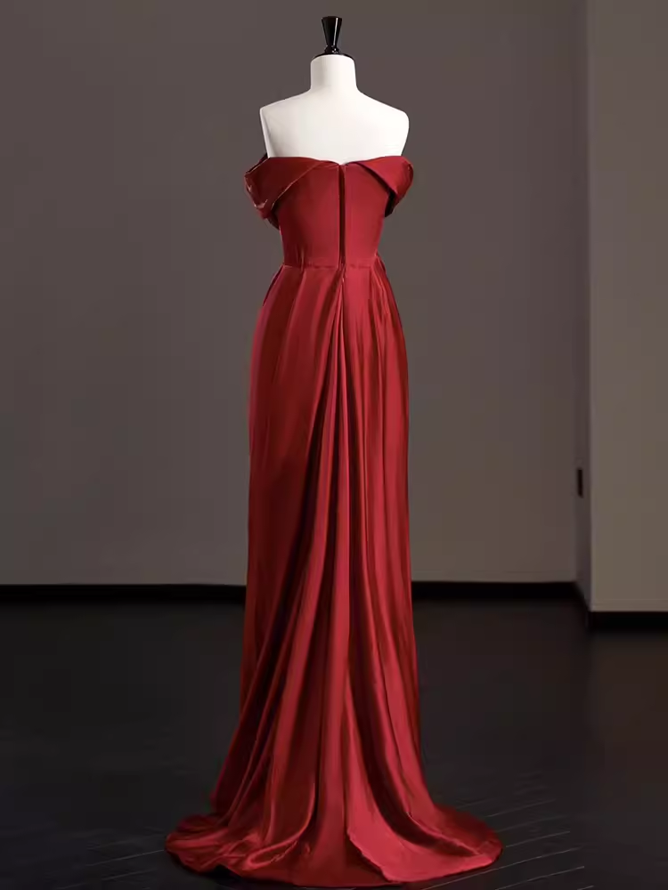 Robe de bal longue en Satin rouge, Sexy, épaules dénudées, tenue d'anniversaire, C246