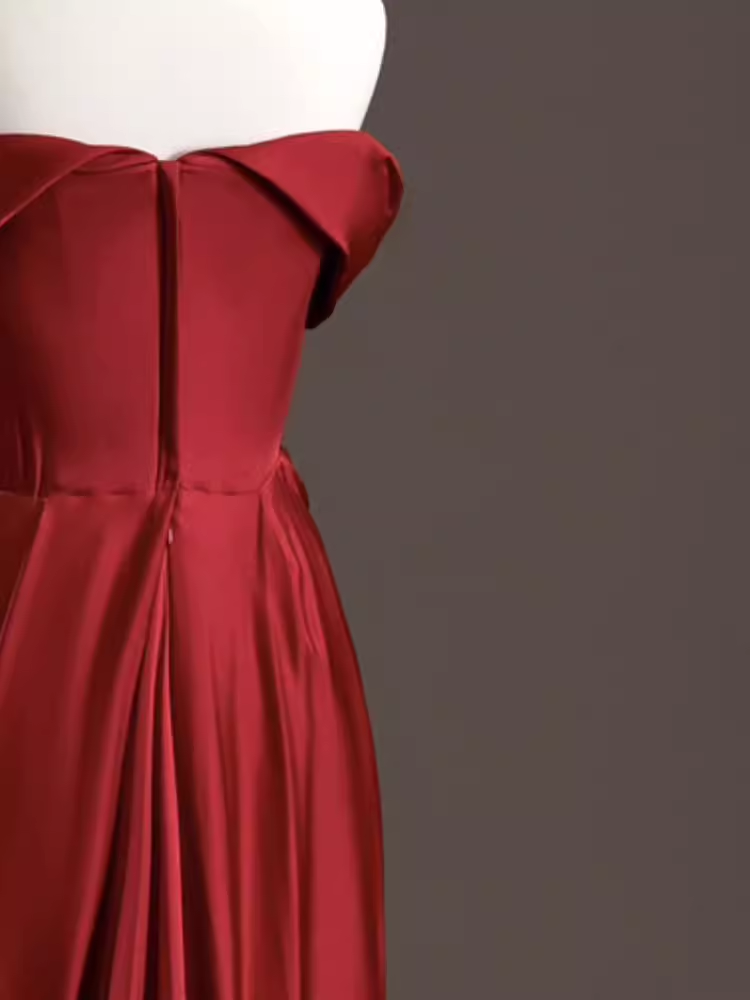 Robe de bal longue en Satin rouge, Sexy, épaules dénudées, tenue d'anniversaire, C246