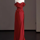 Robe de bal longue en Satin rouge, Sexy, épaules dénudées, tenue d'anniversaire, C246