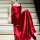 Robe de bal en Satin rouge, ligne A, sexy, bretelles, tenue longue d'anniversaire, C248