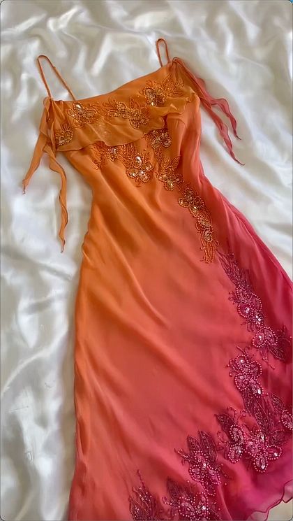 Sexy Sheath Spaghetti Straps Sleeveless Orange Chiffon Prom Dresses Evening Gowns C2503