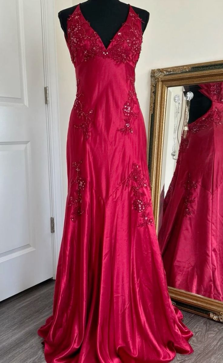 Robe de soirée longue sexy à bretelles spaghetti sans manches rose vif C2504