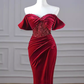 Robe de bal longue en velours bordeaux, Sexy, épaules dénudées, tenue d'anniversaire, C250