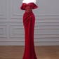 Robe de bal longue en velours bordeaux, Sexy, épaules dénudées, tenue d'anniversaire, C250