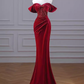 Robe de bal longue en velours bordeaux, Sexy, épaules dénudées, tenue d'anniversaire, C250