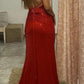 Gorgeous Long V-Neck Sleeveless Backless Sequined Mermaid Prom Dresses with Split C2515