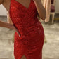 Gorgeous Long V-Neck Sleeveless Backless Sequined Mermaid Prom Dresses with Split C2515