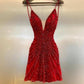 Luxury Red Beaded Homecoming Dresses Bodycon Mini Party Dress C2517