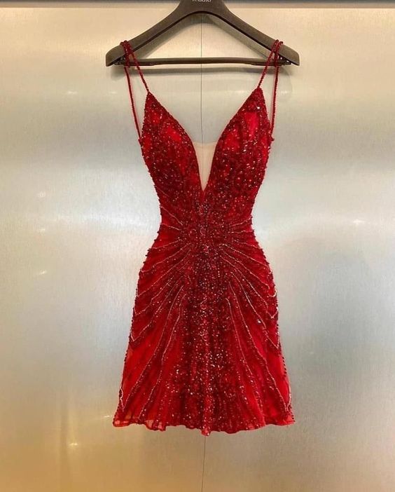 Robe de soirée moulante de luxe à perles rouges C2517