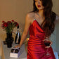 Red Evening Dresses Sexy Formal Party Dresses Spaghetti Strap Senior Homecoming Dress C2525