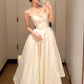 Sexy Ball Gown Spaghetti Straps White Satin Ankle Length Prom Dresses Evening Gowns C2528