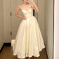 Sexy Ball Gown Spaghetti Straps White Satin Ankle Length Prom Dresses Evening Gowns C2528