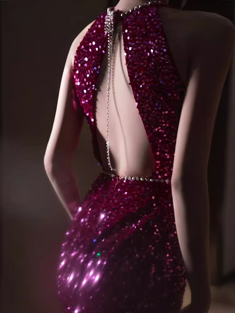 Sexy Mermaid Scoop Neckline Sequin Prom Dresses Long Birthday Outfits C253