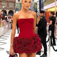 Sexy Sheath Straps Burgundy Homecoming Dresses Short Hoco Dress With Flowers C2540