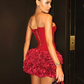 Sexy Sheath Straps Burgundy Homecoming Dresses Short Hoco Dress With Flowers C2540