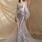 Sexy Mermaid Scoop Neckline Silver Sequin Prom Dresses Long Birthday Outfits C254