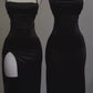 Pretty Sheath Spaghetti Straps Black Long Prom Dresses Birthday Party Dress C2560