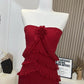 Pretty High Low Strapless Chiffon Long Prom Dresses Burgundy Evening Dress C2570