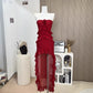 Pretty High Low Strapless Chiffon Long Prom Dresses Burgundy Evening Dress C2570