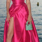 Fancy A line Strapless Hot Pink Slit Satin Long Prom Dresses C2585