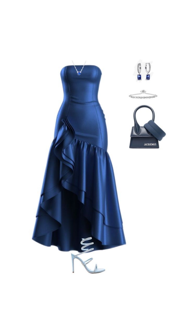 Fancy High Low Strapless Navy Blue Ruffles Long Prom Dresses Evening Dress C2587