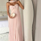 Classy A Line Strapless Light Pink Chiffon Long Prom Dresses Evening Dress With Ruffles C2646