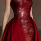 Pretty Strapless Red A Line Long Prom Dresses With Slit C2667