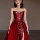 Pretty Strapless Red A Line Long Prom Dresses With Slit C2667