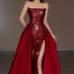 Pretty Strapless Red A Line Long Prom Dresses With Slit C2667