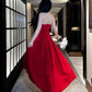 Pretty A line Straps Red Long Satin Prom Dresses Formal Evening Dress C2675