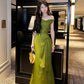 Gorgeous A line Off The Shoulder Lace Green Prom Dresses Evening Dress C2676