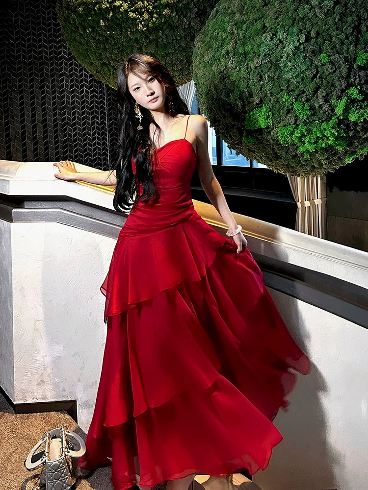 Gorgeous Sheath Spaghetti Straps Red Long Prom Dresses Evening Dress C2677