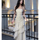 Gorgeous Sheath Spaghetti Straps White Layers Long Prom Dresses Evening Dress C2678