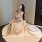 Pretty A line Spaghetti Straps Pink Satin Prom Dresses Formal Evening Dress C2679