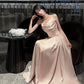 Pretty A line Spaghetti Straps Pink Satin Prom Dresses Formal Evening Dress C2679