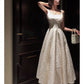 Pretty A line Square Neckline White Satin Prom Dresses Formal Evening Dress C2681