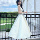 Pretty A line Square Neckline White Satin Prom Dresses Formal Evening Dress C2681