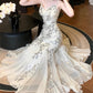 Gorgeous Mermaid Spaghetti Straps White Long Sequin Prom Dresses Evening Dress C2684