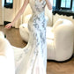 Gorgeous Mermaid Spaghetti Straps White Long Sequin Prom Dresses Evening Dress C2684