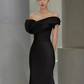 Simple Mermaid Strapless Black Long Prom Dresses C26