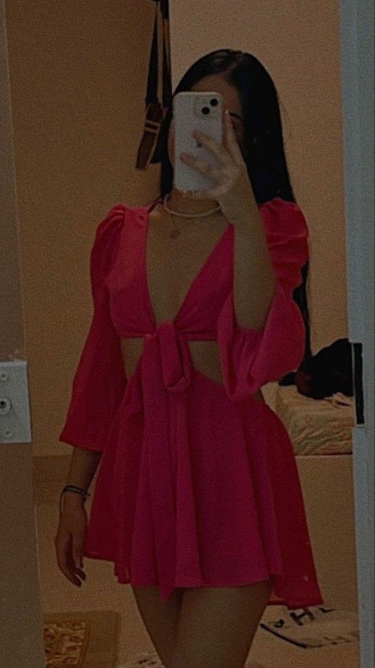 Robe de soirée courte sexy rose vif à décolleté en V pour 16e anniversaire C2708