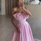 Robe de bal longue en satin rose fantaisie A-Line, robe de soirée longue rose formelle C2718