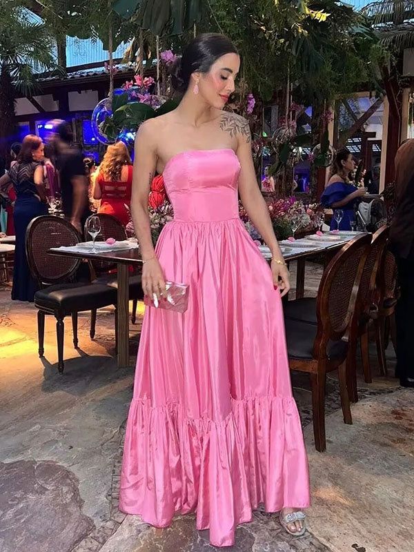 Robe de soirée longue sans bretelles rose fantaisie populaire A-line C2720