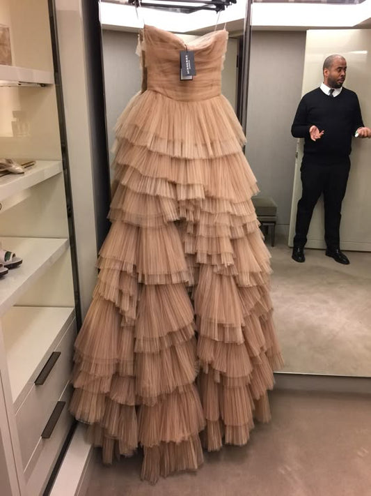 Superbe robe de bal bustier en tulle champagne à couches longues robe de bal robe de soirée formelle C2721