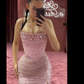 Elegant Mermaid Spaghetti Straps Pink Beads Sequin Slit Long Prom Dresses Formal Dress C2745