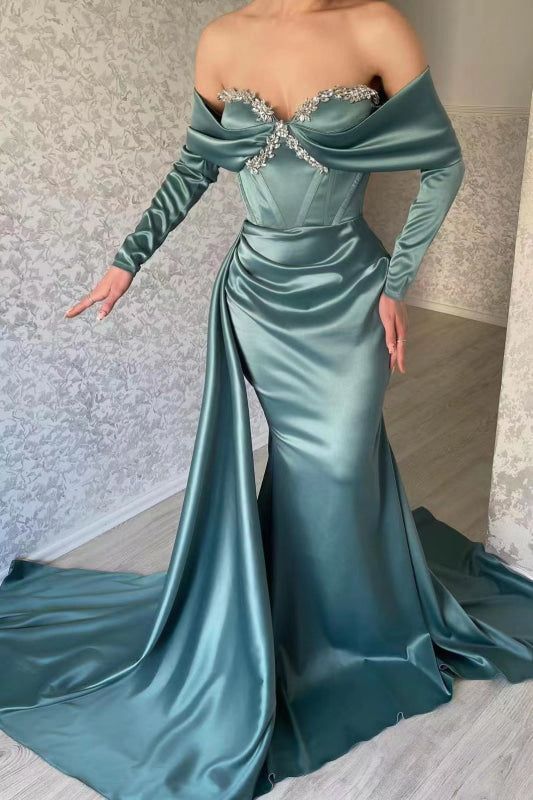 Gorgeous Sweetheart Mermaid Prom Dress with Sparkling Rhinestone and Ruffled Sleeves C2759